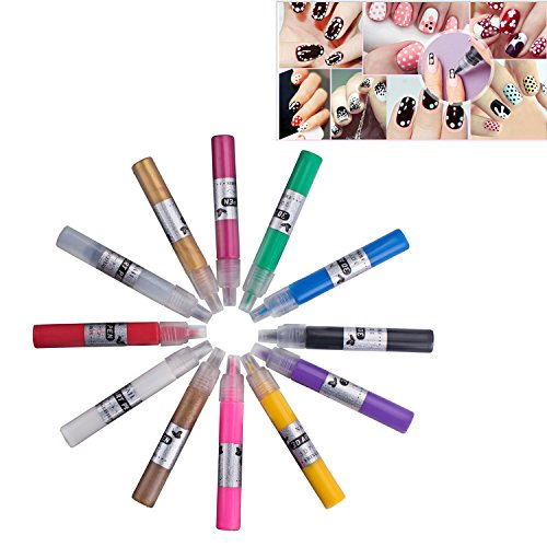 ZeWoo 12 Farben 3D Nageldesign-Lackstifte Nagel Maniküre / Pediküre Nagel Kunst Feder Stifte Set für Nagel Kunst Salon DIY