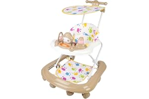 SUPFINE 5-in-1 Baby Walker with 5 Adjustable Heights, Foldable Baby Walker with Removable Music Play Table, from 6 to 18 Months, Up to 12 kg (5-in-1, 62 x 68 x 36-81 cm, Khaki)