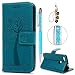 Produktbild Huawei Y6 Pro 2017/Huawei P9 lite mini Hülle, Filp PU Leder Case Tasche : Book Type Druck Eulen Baum Handyhülle mit Soft TPU Innere Schutzhülle in Blau + Stylus Pen + Anti Dust Plug