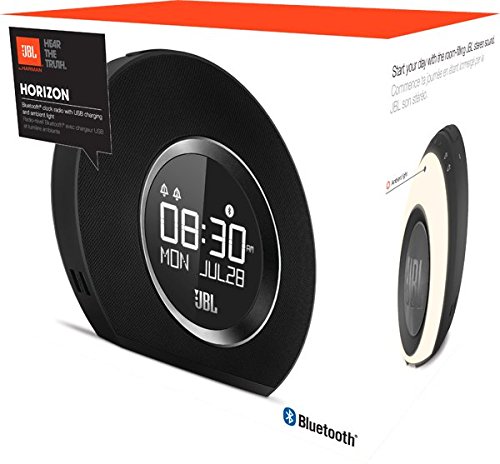 JBL Horizon BLK Radiosveglia FM Doppia, Wireless, Bluetooth con Ricarica Mediante Dock USB e Luce LED Ambiente, Sveglia Sunrise, Compatibile con Smartphone, Tablet e Dispositivi MP3, Nero