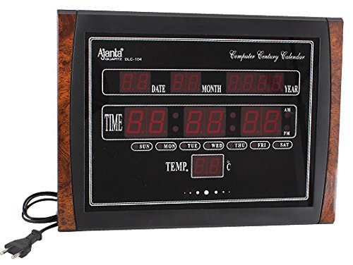 Ajanta Quartz Digital Red LED Rectangle Wall Clock OLC - 104 (39.6 cm x 29.6 cm x 4.5 cm)