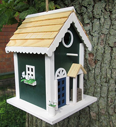 Westerholt 2006 Nistkasten grün „Villa Kunterbunt“ Vogelhaus Höhle Massivholz 18,5×18,5x25cm Flugloch 3cm handbemalt - 2