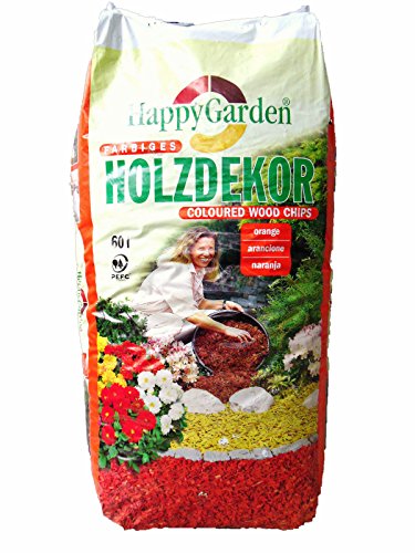 Farbiger Rindenmulch Holzdekor Garten-Deko Mulch 60Ltr. - verschiedene Farben (Orange)