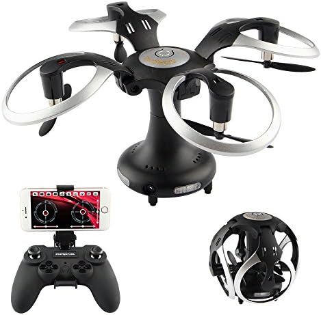 Mini Drone with HD Camera, SHIRUI Foldable Ball Type Drone, RC Quadcopter Remote Control for iPhone / Android app with Real-time Video, Altitude Hold &amp; Gravity Sensor &amp; One-Key Return &amp; Headless Mode (black)