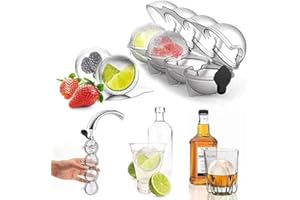 SINYE 4 Hole Ice Ball Maker,Transparent Plastic 4 Giant Ice Ball Cube Mould,Easy Release and Flexible Ice Trays with Spill Resistant Lid,Ice Hockey Molds for Pudding Milk Juice Cocktails Whiskey