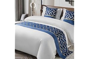 Morbuy Bed Runners and Matching Cushions Set, Scarves Bed Runners Hotel Bed Scarf Bedding Bed Towel Luxury Bedspread Protection for Living Room Bedroom Hotel (Dark blue gold,50x210+50x50cm)