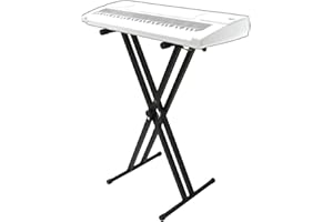 Outvita GLARRY Support Clavier, Double Embase Forme X, Support Piano Électrique Réglable 6 Positions - en Métal, Noir