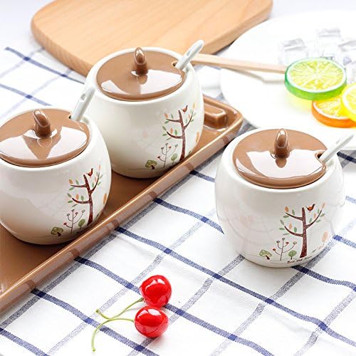 Creative ceramics seasoning cans of European seasoning box three set the kitchen condiment box,A full set of trees and birds