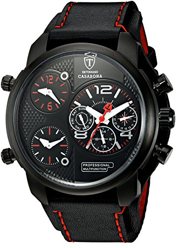 DETOMASO Herren-Multifunktionsuhr Casabona XXL mit 3 Zeitzonen,  schwarzem Edelstahl-Gehuse und schwarzem breitem Unterleg-Armband. Sehr groe sportliche und wasserdichte Quarz Herren-Uhr DETOMASO Herren-Multifunktionsuhr Casabona XXL mit 3 Zeitzonen,  schwarzem Edelstahl-Gehuse und schwarzem breitem Unterleg-Armband. Sehr groe sportliche und wasserdichte Quarz Herren-Uhr