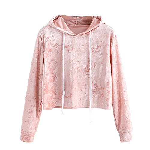 Preisvergleich Produktbild Damen Kaputzenpullover, iHee Frauen Rosa Samt Langarmshirt Hoodie Jumper Kapuzenpulli Kapuzenpulli Tops Bluse (S, Rosa)