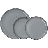 Quid Duna 12-piece earthenware dinnerware set for 4 people | Grey, Round Design, Decorated Finish, Stackable, Microwave Safe