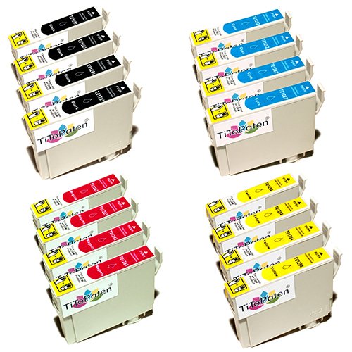 16x Epson Stylus SX 125 High Quality XL Druckerpatronen - 4xSchwarz-4xCyan-4xMagenta-4xGelb - Patrone kompatibel MIT CHIP !!!