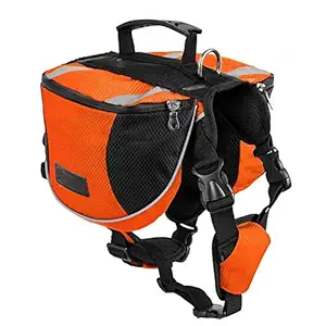 Lifeunion Polyester Dog Saddlebags Pack Hound Travel Camping Hiking Backpack Saddle Bag for Small Medium Large Dogs (Orange,M)