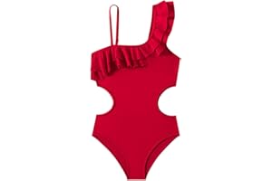 Generisch 2025 Bañadores Niños Niñas con un Hombro Volante Liso Traje de Baño Traje de Baño Talla 146