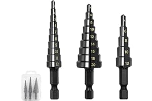 Okaywork 3PCS Broca Escalonada para metal,3-12/4-12/4-20mm Broca conica acero de alta velocidad Titanio, Vástago Hexagonal, para Taladrar con Destornillador en Acero, Madera Latón, Aluminio (negro)