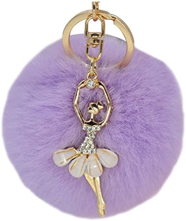Bodhi2000® Women Faux Fur Ball Rhinestone Ballerina Keychain Car Key Ring