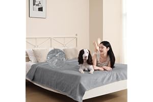 DUJUIKE Couvre-Lit ImperméAble, Couverture De Lit 100% ImperméAble, Couverture pour Chien en Flanelle Douce, Housse De Protection pour Matelas, CanapéS Et Autres Meubles (152x202cm, Gris Clair)