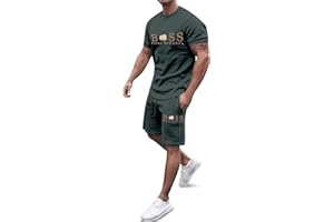 TINARYING Men's T-Shirt and Shorts Set Breathable Cotton Short Sleeve Leopard Boss Flexx Apparel Print Tee Shirt Casual Sportswear With Pockets
