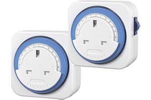 HBN 24 Hour Mechanical Timer Plug Socket UK,Indoor Plug-in Segment Plugs Timers Sockets,Energy Saving Light Switch for Home Security,Lights,Lamps and Christmas (15min,2Pack)