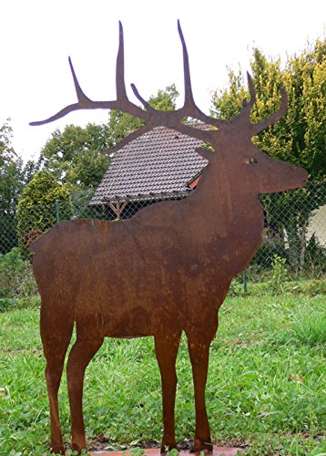 Hirsch 1 m Hirsche Geweih Reh Rost Edelrost Metall Tier + Original Pflegeanleitung von Steinfigurenwelt