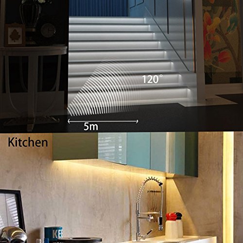 LED Streifen Beleuchtung, WERTIOO Bewegungssensor Flexible LED Streifen Beleuchtung 3.28ft für Kinderbett Wandschrank 1m LED Strip, 4000K Warmweiss, - 4