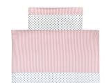 KraftKids Bettwäscheset graue Punkte auf Weiss und Streifen rosa 100 x 135 cm, Kissen 40 x 60 cm und 140 x 200 cm, Kissen 80 x 80 cm - 2