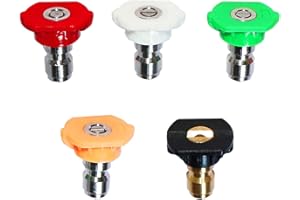 VERGILSON Pressure Washer Accessories, 5 PCS Pressure Washer Spray Nozzle Tips 1/4''Quick Connector DUS-025 Multiple Degrees Connection Design 4000 PSI 2.5 GPM for Power Washing Driveway Path and Car