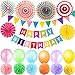 Produktbild JUZNOY Geburtstagsdeko Bunt, Kindergeburtstag Deko Geburtstag Deko für Kinder Frauen Männer mit Happy Birthday, 6Pcs Papier Fans, 6Pcs Tissue Papier Pom Poms, 30 Große Geperlte Ballons, 1 Set Pennant