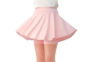 Comfyouth Kids Girls Plain Skater Skirt Stretchy High Waisted Skirts with Shorts Pleated School Skirt for Girls 5-13 Years