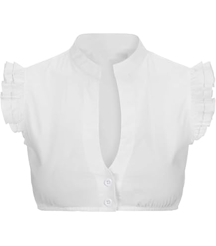 Dirndl Bluse Langarm Weiß - Trachtenbluse Mit Spitze Und V-Ausschnitt Für Damen