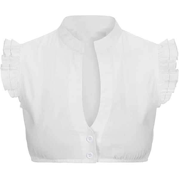 Dirndl Bluse Damen Kurzarm Weiß - Traditionelle Bayern Bluse Mit V-Ausschnitt Für Oktoberfest