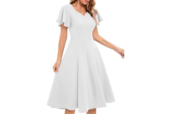 Homrain Damen elegant cocktail 50er Jahre Rockabilly Knielang Vintage Kleid Faltenrock Retro Kleider V-Ausschnitt A-Line Abendkleid