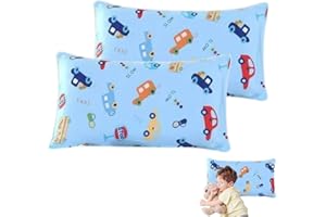 OUDQFCJ 2 pcs Funda de Almohada Infantil 100% Algodón con Cierre de Solapa para Bebés y Niños Pequeños, Cojines para Cuna y Carrito de Bebé (Vehículos)