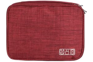 ACOPTON Travel Electronics Organizer, Waterproof Cable Organizer Bag for Electronic Accessories Double Layer Large Shockproof Cable Storage Bag for Cord, Power Bank, Tablet (Red)