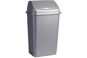 TIENDA EURASIA - Papelera con Tapa Basculante, Cubo de Basura 50 Litros, Papelera para Baño, Oficina, Cocina, Cubo Basura Tamaño 40 x 35 x 68 cm (Plata)