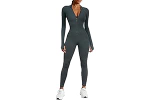 Voqeen Tuta Donna Manica Lunga Zip Up Leggings Scollo a V Yoga Tuta Aderente Cerniera Completo Elegante Playsuits Jogging Rompers Pantaloni Tute