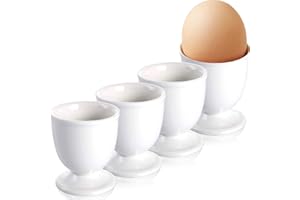 RHAFAYRE Lot de 4 coquetiers en porcelaine pour œufs durs, coquetiers en céramique pour œufs durs et mous pour petit-déjeuner, dîner, facile à nettoyer, blanc
