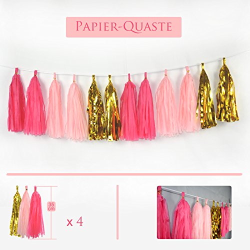 Himeland 22 Stück Pompoms Set, Papierblume mit Quaste und Girlande, Pompon Dekoration für Hochzeit/Baby-Dusche/ Geburtstagsfeier/Baumschulen-Dekoration - 3