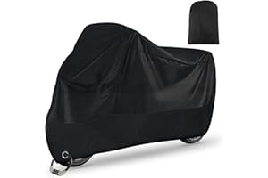 Carehabi Housse Moto Exterieur,Bache Moto Etanche Hiver Eté 210D Oxford XXL avec Trou de Serrure, Protection de Poussière Neige Pluie Vent UV Scooter Vélo 245x105x125cm Noir MotoCover-B-210T-XXL