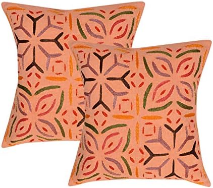 Lalhaveli Handwork Embroidery Cotton Home Decorative Grey Square Cushion Cover Set of 2 Throw Pillowcase (16X16 Inch)