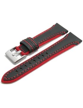 Meyhofer Uhrenarmband Barletta 20mm schwarz/rot Leder/Textil rote Naht MyPlklb3003/20mm/schwarz-rot