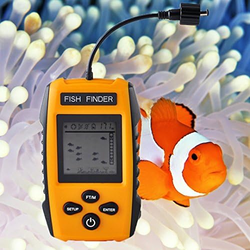 Sonar Fish Finder, PIMITI 100M/328ft Fishfinders with Wired Sensor Alarm for Boating(Yellow)