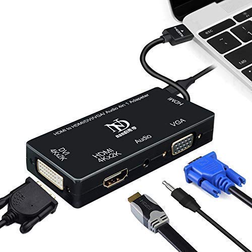 HDMI TO DVI VGA Adapter Cable with Audio Output Docking station Supports 4K 1080P for Laptop,Project and All Your HDMI Devices(Negro)