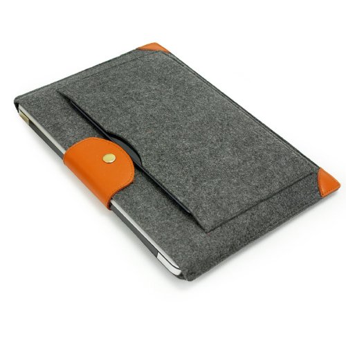 Lavievert Filz u. Leder Hülle Laptop-Tasche mit einer kleinen Seitentasche für 15 Zoll Macbook Air / Pro / Pro Retina und 15-15,6 Zoll Laptop / Notebook(Grau) - 6