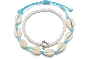 GAUEIOUR Bohemian Turtle Anklets and Shell Foot Chain Bracelet, Handwoven Beads for Summer Beach