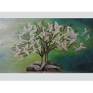 Papierkranich, Glückwunschkarte, träumender Junge, Karte Baum, Geburtstagskarte für Jungen, Karte Vogelschwarm, Karte von Sohn, schlafendes Kind