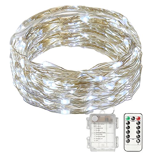 SOLMORE LED Lichterkette Batterie 10M Weiß Silberdraht Lichterdraht Schnur Licht String Light Drahtlichterkette 100LED Wasserdichte IP65 mit Fernbedienung für Zimmerdeko Weihnachtsdeko Garten Hochzeit Vase Party Weihnachtsbeleuchtung Deko