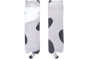FAVOSTA Peluche Gatto Lungo Cuscini di Peluche Morbido Gatto Peluche Bambola di Peluche Cuscino Gatto Lungo Peluche Ripieno Bambola Giocattolo Regalo (Grey, 70cm)