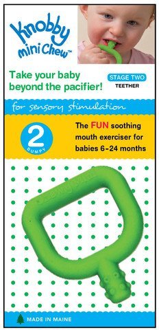 Green Knobby Mini Chew - Chewy Mini - New Stage Two 2 Teether for Sensory Stimulation - Bumpy Texture - For Babies 6-24 Months - A Safe Way to Develop Biting and Chewy Skills Beyond Pacifier - Made in USA