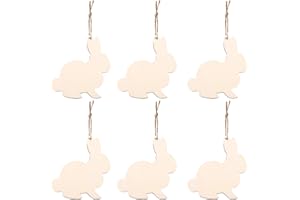 Amosfun 20pcs Easter Bunny Ornaments Unfinished Wooden Bunny Cutouts Wood Rabbit Slices for DIY Crafts with Hemp Rope Easter Party Decoration